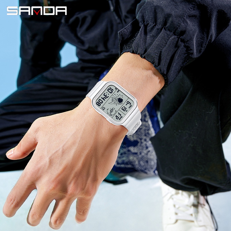 Đồng hồ đeo tay SANDA 6052-8 điện tử chống thấm nước có đèn LED phong cách thể thao dành cho nam