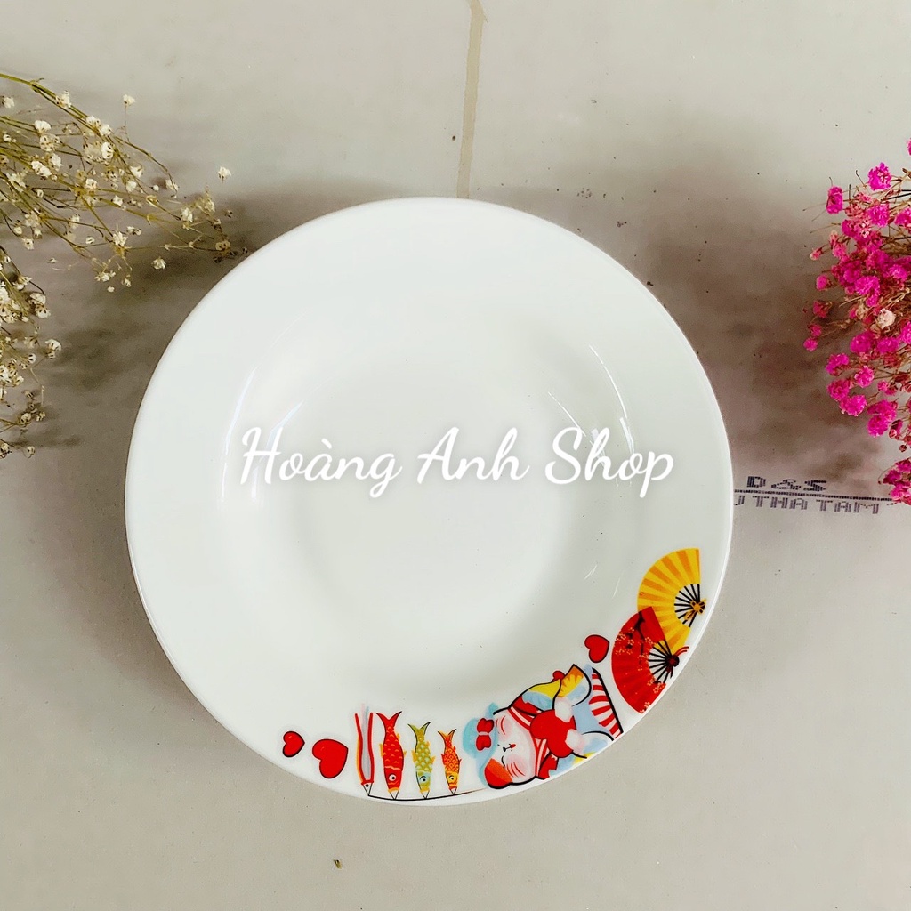 Bộ 2 Đĩa Sứ Ngấn Có Hoạ Tiết 8inch 20cm Sâu Lòng - Dĩa Sứ Ăn Cơm, Đựng Thực Phẩm Trái Cây