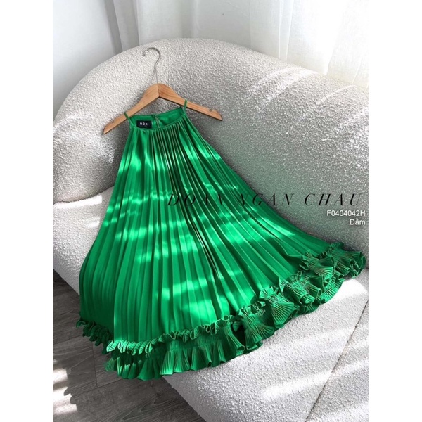 Đầm dập ly cổ yếm phối bèo