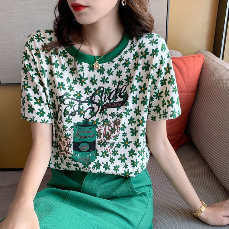 Áo Thun Nữ Tay Ngắn In Hoa Thời Trang Hàn Quốc