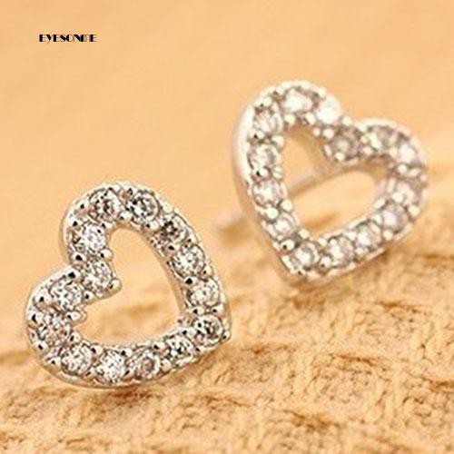 ♟Bông Tai Mạ BạC HìNh Tim ĐíNh Đá ThờI Trang