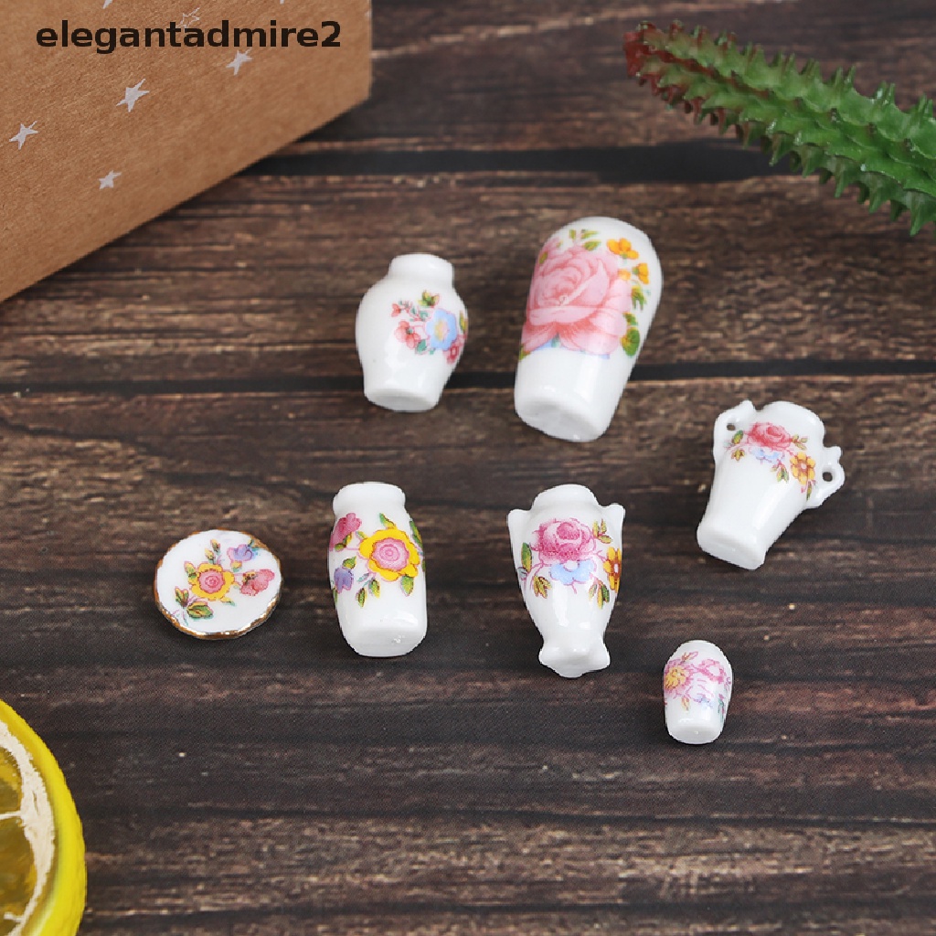 [gant] 7Pcs 1:12 Dollhouse Miniature Porcelain Flower Vase Dolls House Accessories .