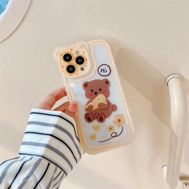Ốp Điện Thoại Gel Silica Mềm Hình Gấu Hoạt Hình Bảo Vệ Lens Cho IPhone 13 12 11 Pro XS Max X XR 6 7 8 Plus