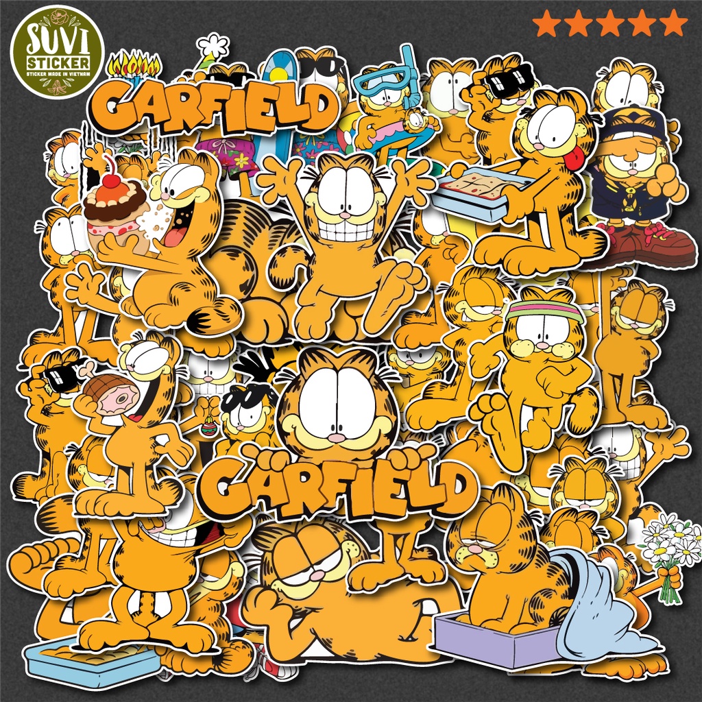 50 Sticker Garfield chống nước sticker dán mũ bảo hiểm, laptop, điện thoại, đàn guitar, vali. MSP: NS47