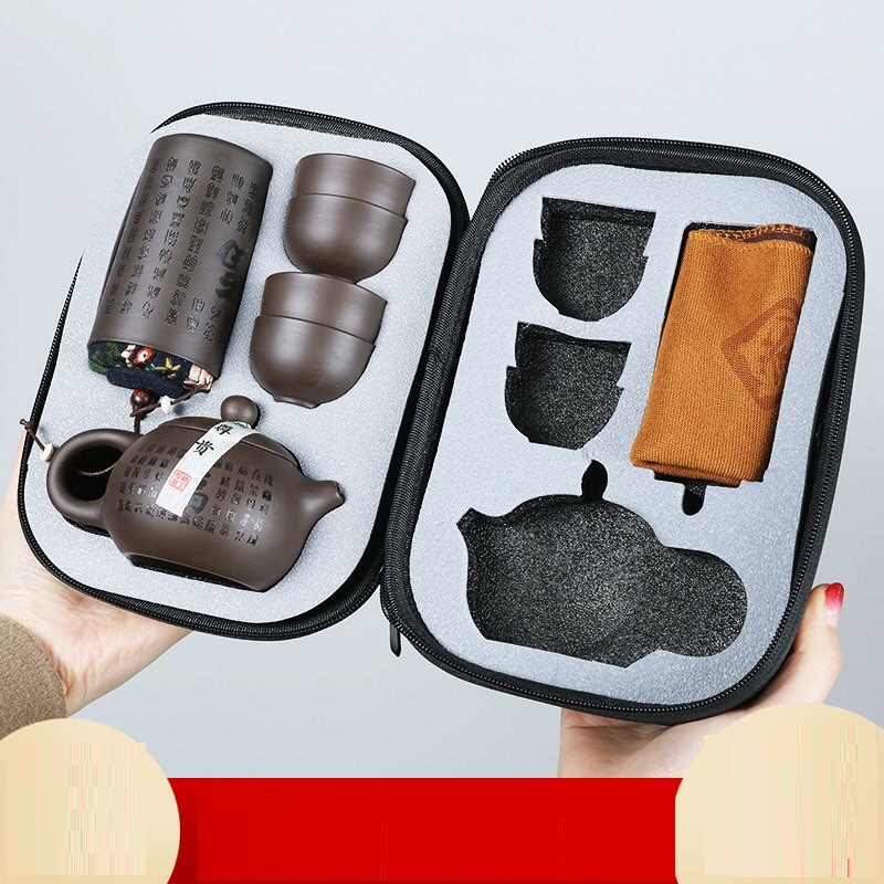 Bộ bình trà tử sa 💝Freeship💝 ấm Tử Sa [KHẮC CHỮ] Bộ ấm chén có túi đựng đi du lịch + Tặng Kèm Khăn Lau | BigBuy360 - bigbuy360.vn