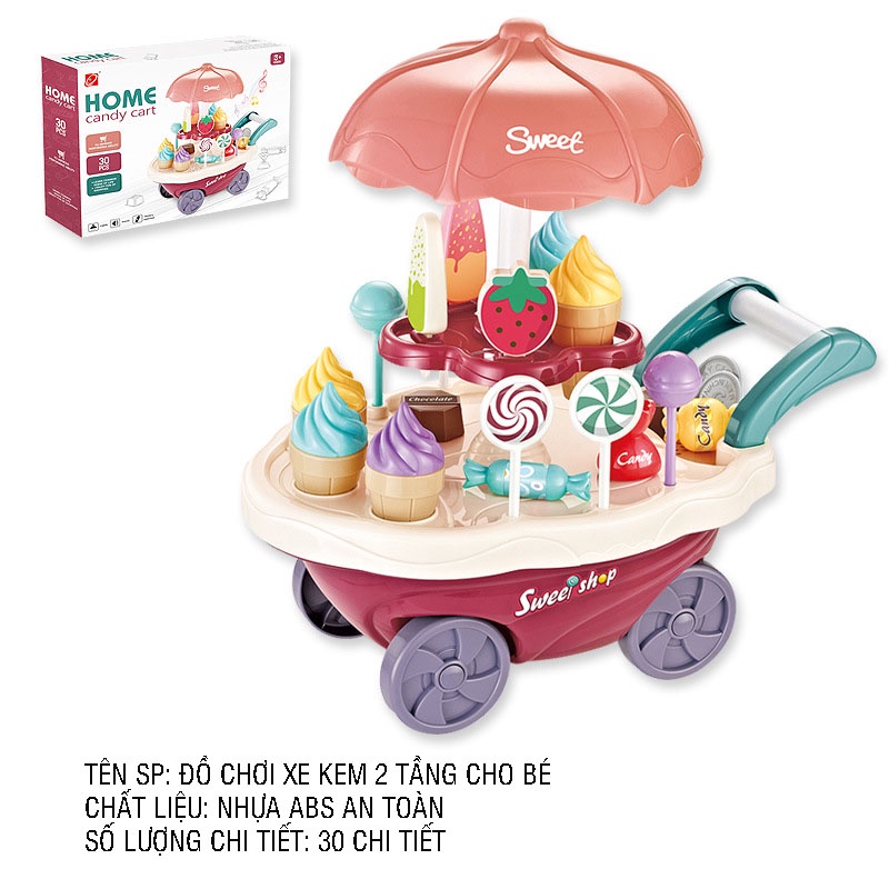 Đồ Chơi Xe Đẩy Kem 2 Tầng chạy pin có đèn có nhạc xoay 360 độ, nhựa ABS cao cấp an toàn cho cho bé