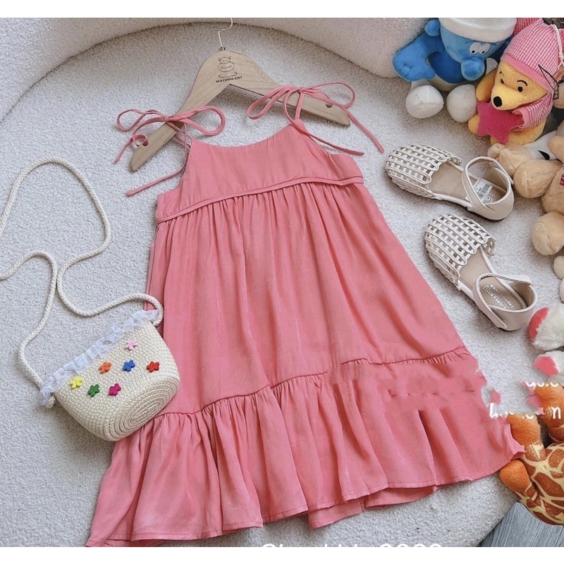 Đầm hè 2 dây cotton đũi bé gái