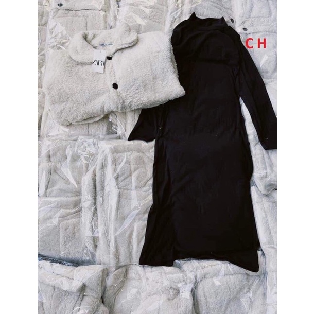 Set áo khoác lông thỏ mix váy dài cổ 3 phân🍀VÁY ĐEN BODIP CỔ LỌ + ÁO LÔNG TRẮNG TÚI HỘP🍀Phong cách Hàn Quốc,mùa đông | BigBuy360 - bigbuy360.vn