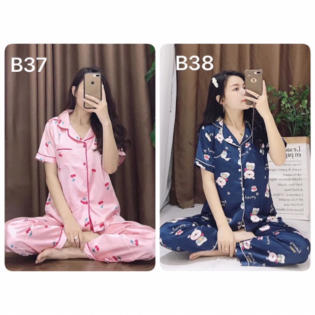 Đồ bộ lụa hoạ tiết áo cộc - quần dài | BigBuy360 - bigbuy360.vn
