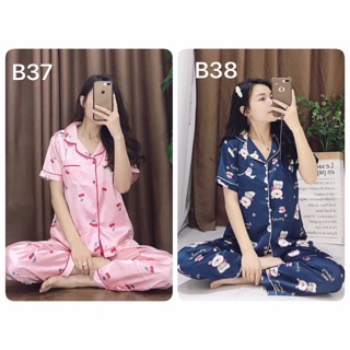 [Xả hàng] Bộ lụa/ pijama hoạ tiết áo cộc - quần dài