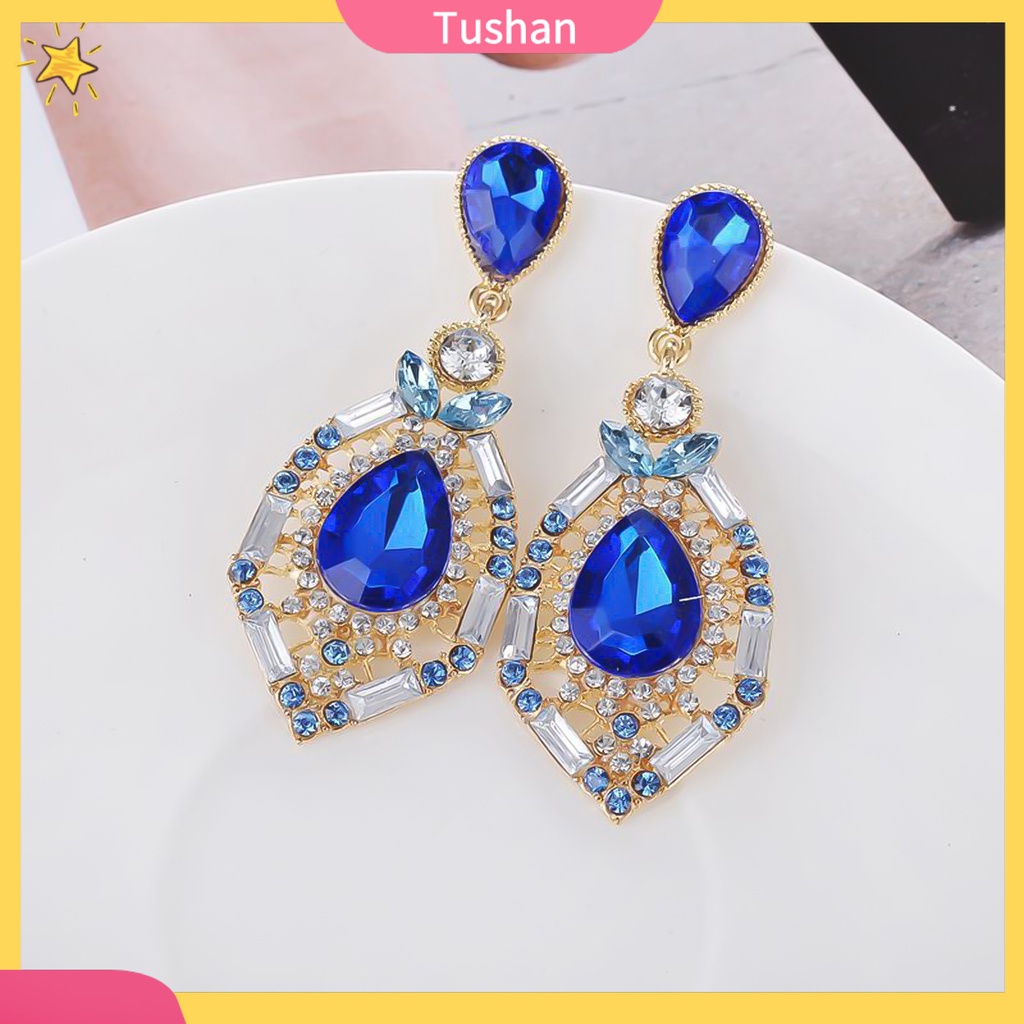 Bông Tai Hợp Kim Đính Đá Hình Giọt Nước Dáng Dài Thời Trang Cho Nữ