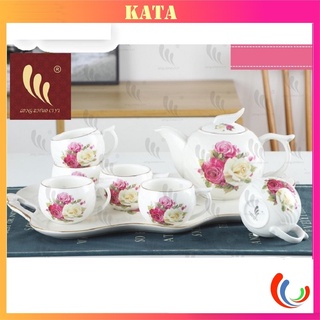 Bộ Ấm Chén Đẹp Uống Trà Sứ Xương Cao Cấp Camellia Kèm Khay L8-24-2
