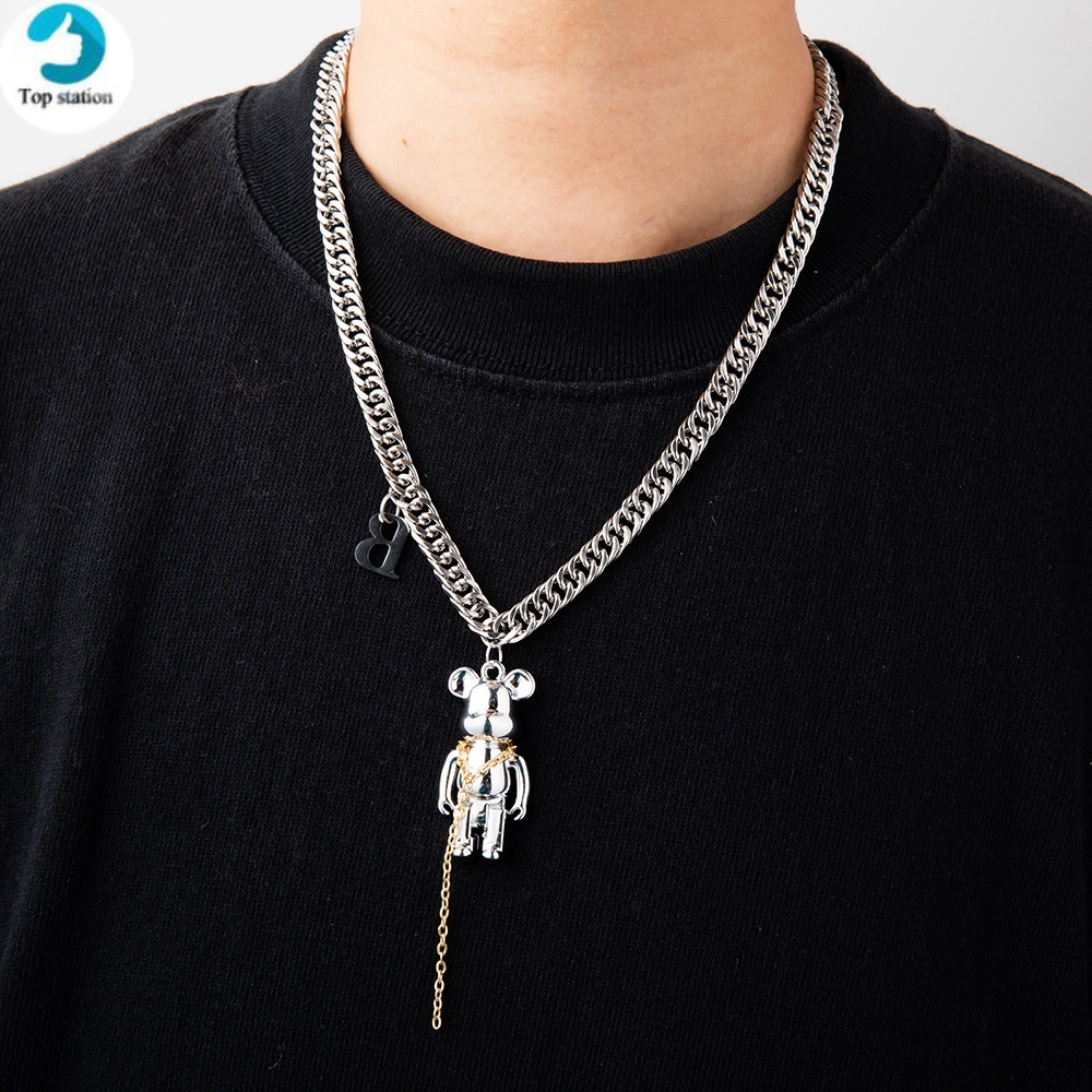 Vòng cổ Mặt Hình Gấu Bạc Phong Cách Hip hop Thời Trang Cho Nam Và Nữ