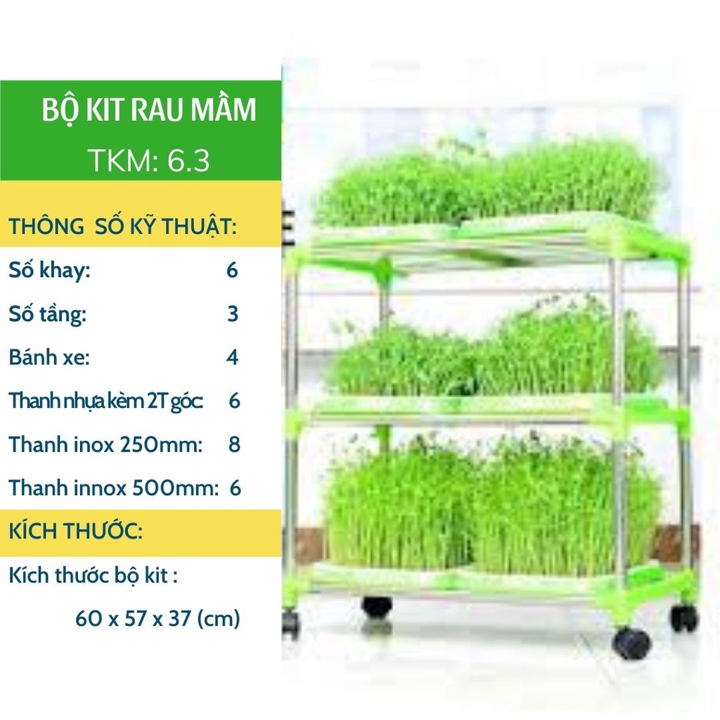 Bộ kit trồng rau mầm thủy canh chuyên dụng 6 khay 3 tầng