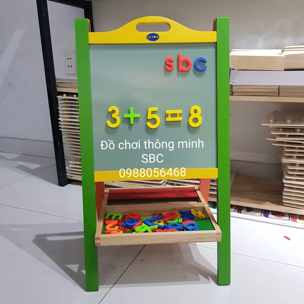 Bảng viết thông minh bằng gỗ 2 mặt kèm chữ cái, số đếm, dấu, phép tính nam châm Winwintoys Việt Nam