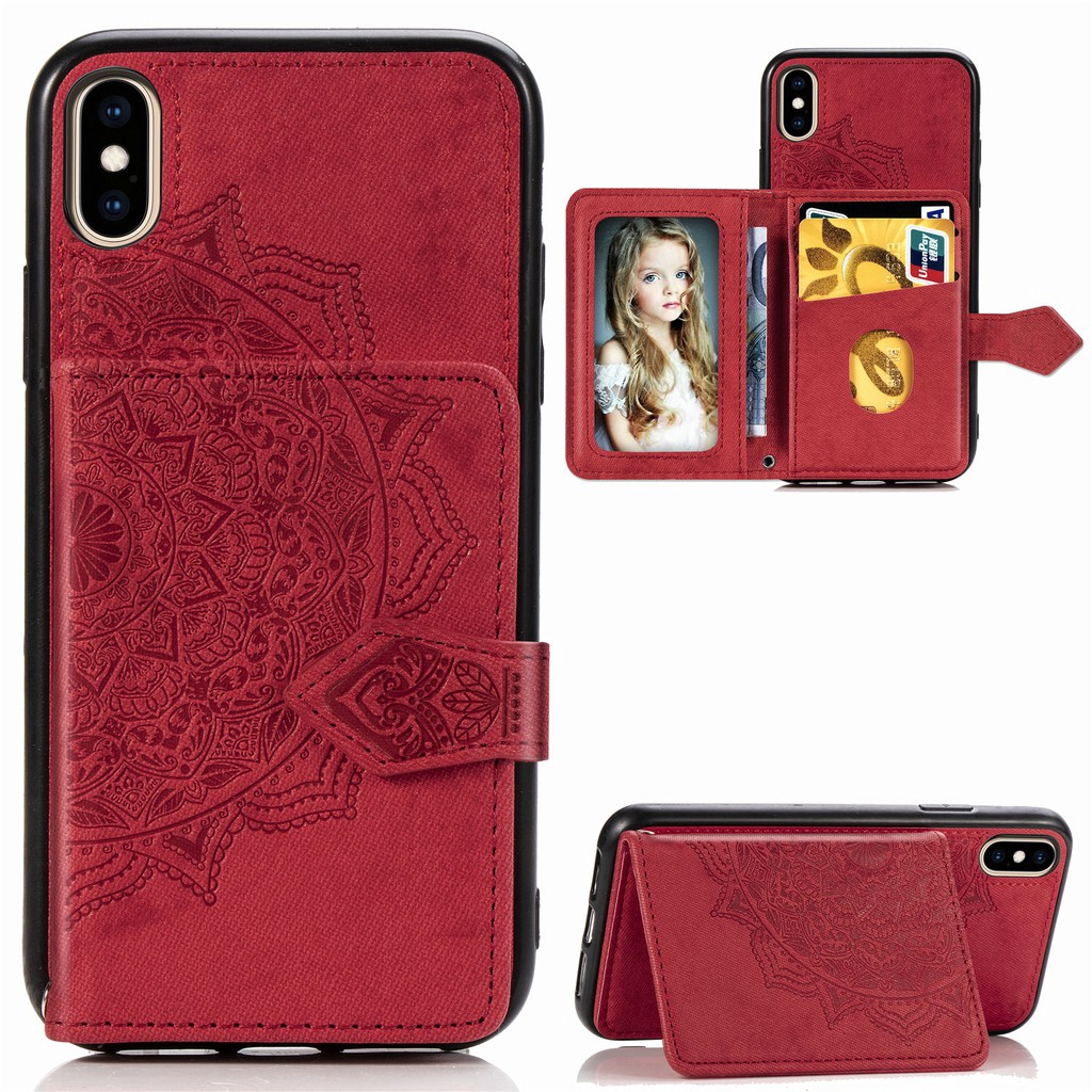 Bao da điện thoại PU nắp lật có ví đựng thẻ và giá đỡ cho Apple iPhone 6 6S 7 8 X XS Max XR Plus | BigBuy360 - bigbuy360.vn