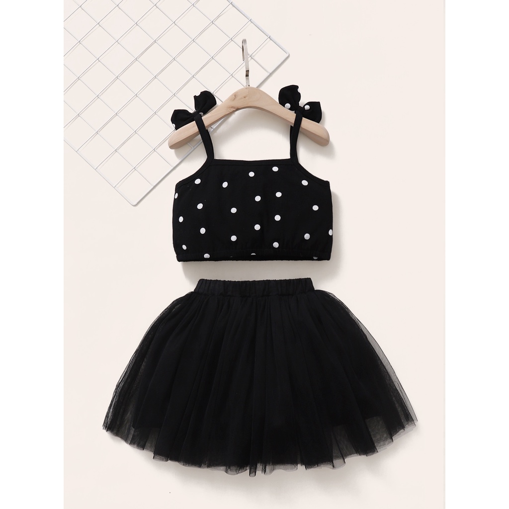 Set đồ MIKRDOO gồm áo hai dây chấm bi và chân váy thời trang mùa hè cho bé gái