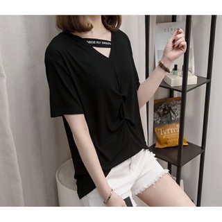 áo thun gân big size màu đen cổ tim 1 dây chéo size 80-100kg