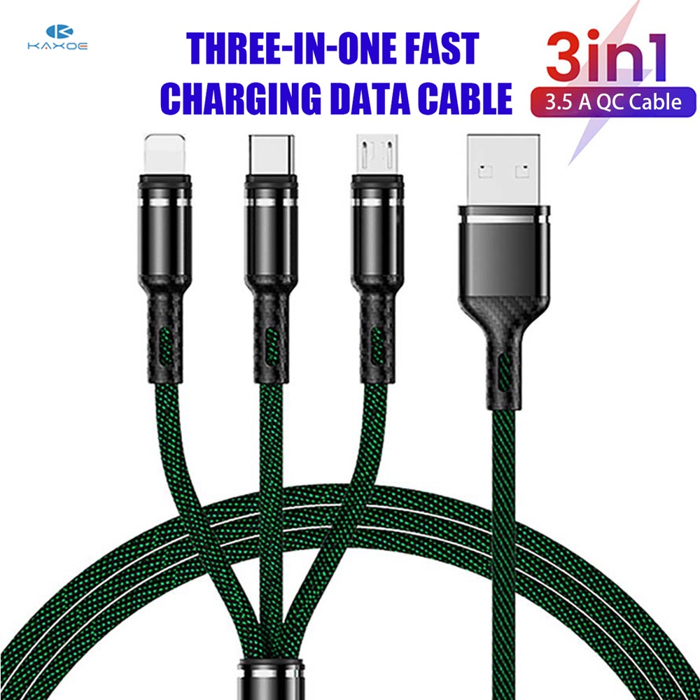Cáp sạc nhanh KAXOE 3A 3 trong 1 cổng Type C Micro Usb Cáp sạc iP Phone