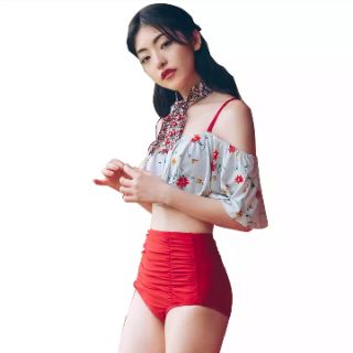 Bikini 2 mảnh cạp cao áo nhún bèo