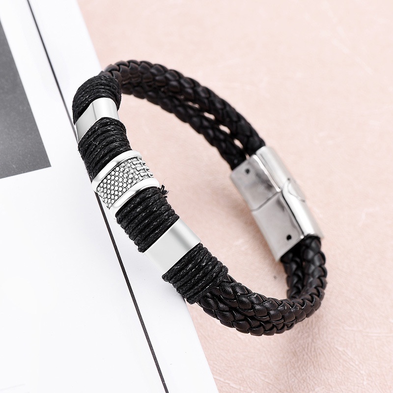 Vòng Tay Cá Tính Unisex Titan không gỉ  Đẹp Ngầu Retro da Đơn Giản Lucifer Store Lắc Tay Phong Cách - Vòng tay da Retro