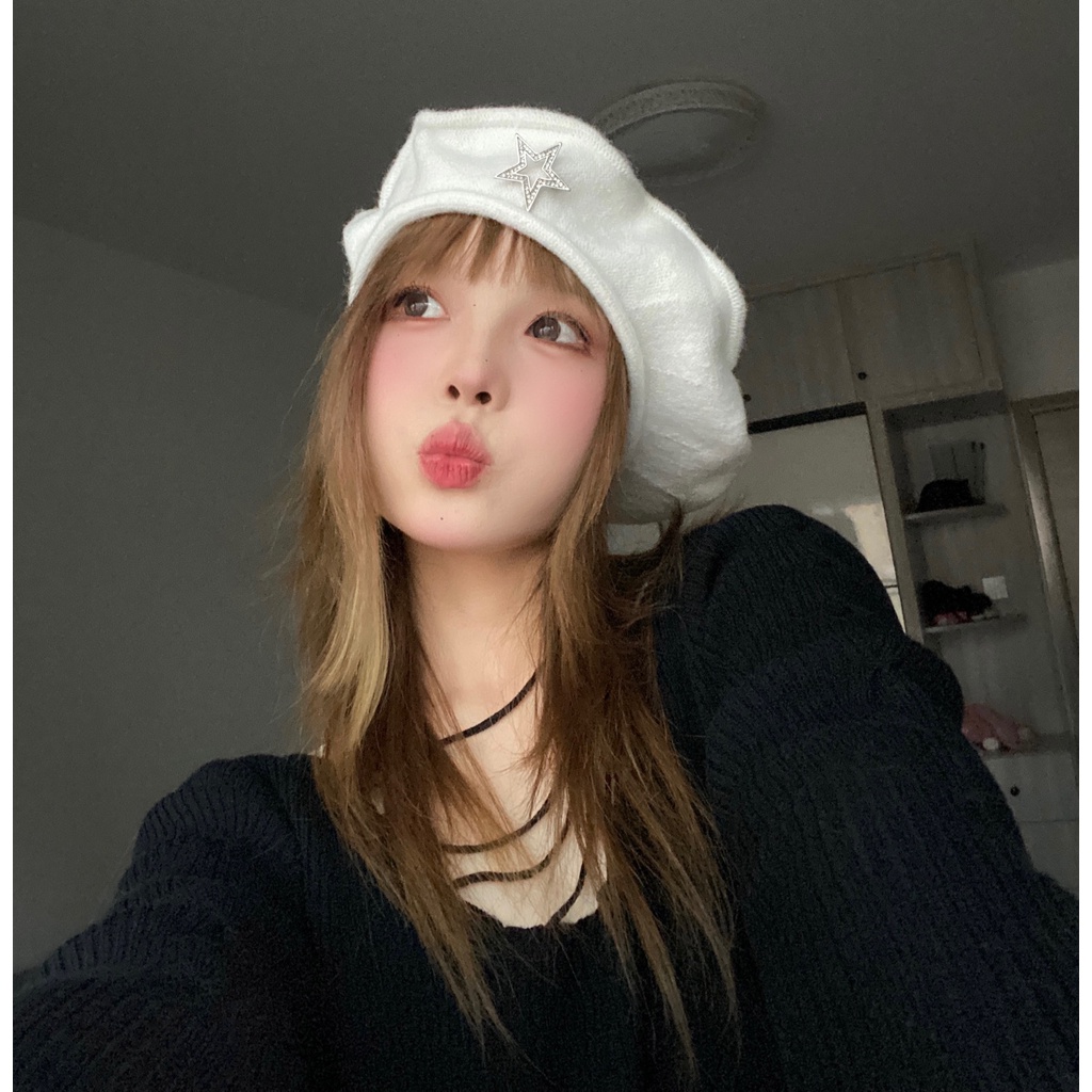 Mũ beret Nhỏ Tự Làm Bằng Kim Loại Hình Ngôi Sao Lấp Lánh Cho Họa Sĩ Mùa Đông Ấm Áp