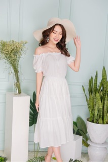 G beauty Đầm Maxi Vàng Và Trắng