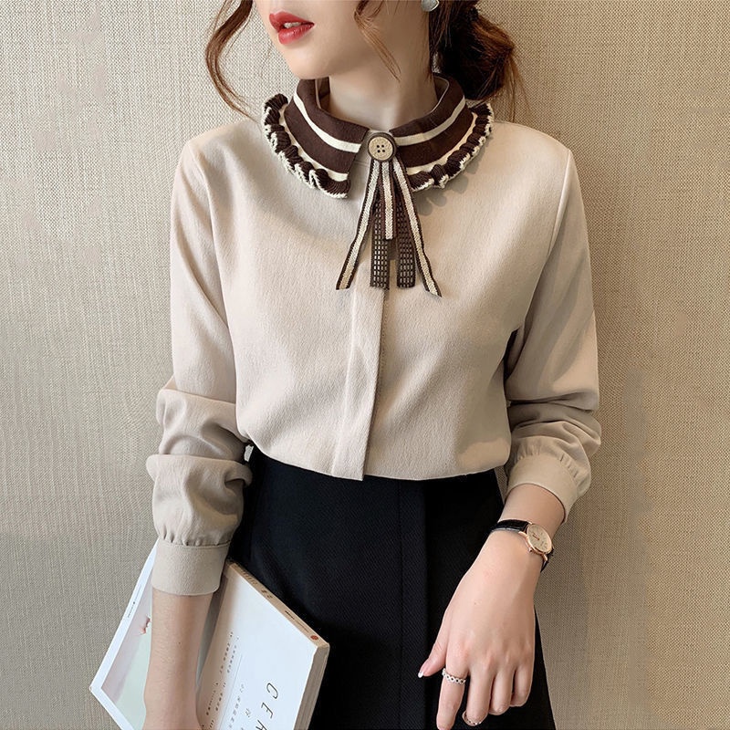 Áo Sơ Mi Tay Dài Thắt Nơ Phong Cách Hong Kong Thời Trang Cho Nữ