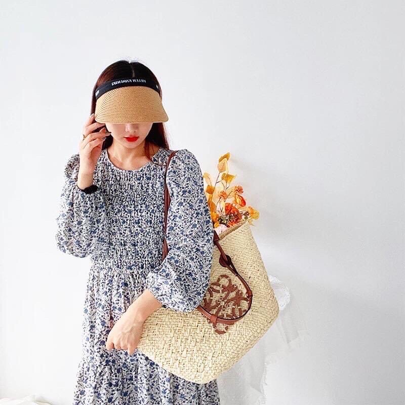 -Túi cói quai da cao cấp phong cách Hàn Quốc fom to tiện lợi