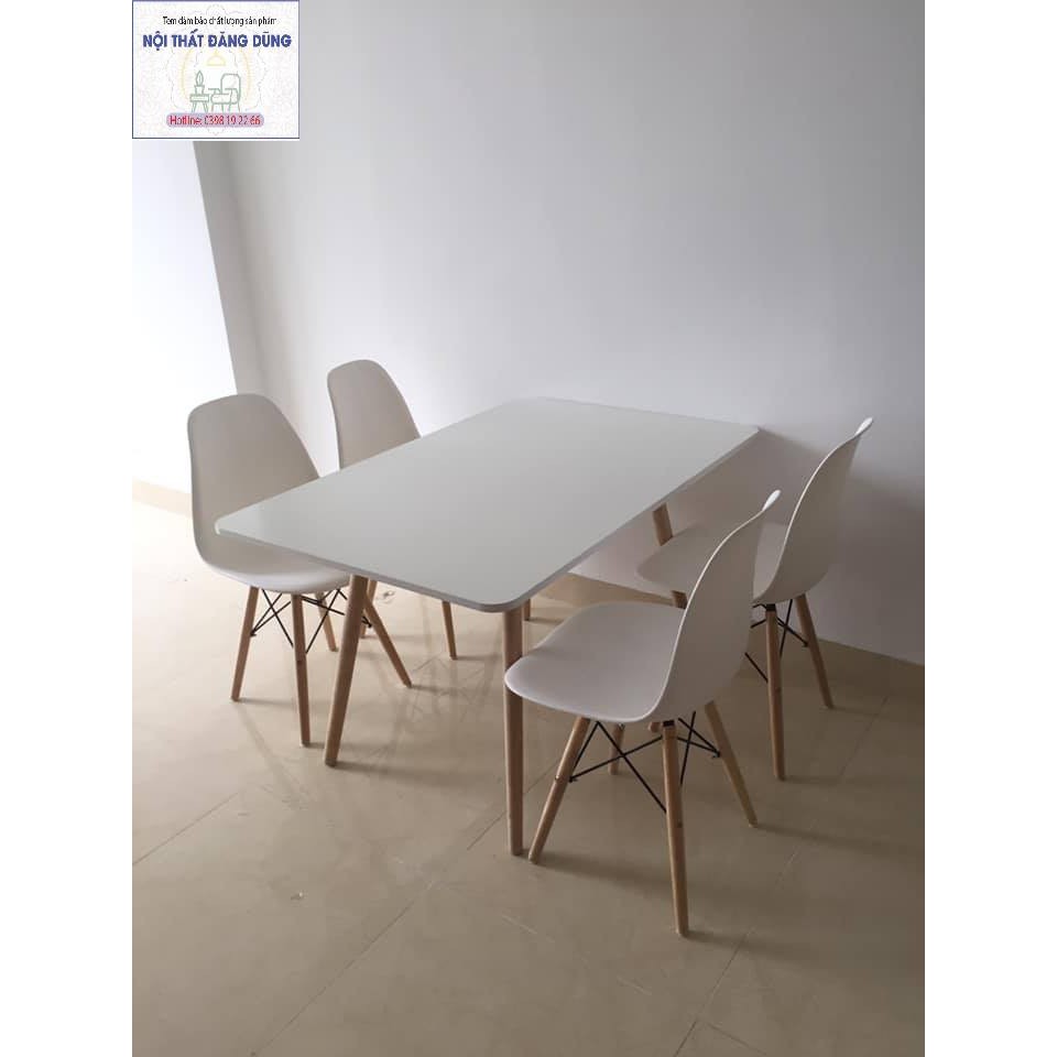 Bộ bàn ghế phòng ăn Eames 1 bàn chữ nhật 4 ghế, phù hợp không gian nội thất gia đình, quán cafe, quán trà sữa