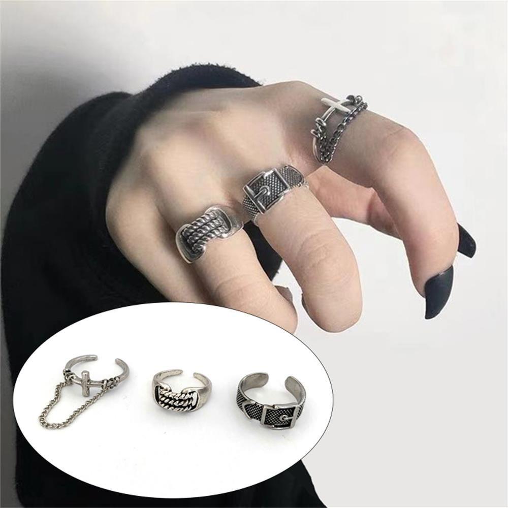 Nhẫn Dây Xích Chéo Thời Trang Cổ Điển KENT1|Vòng Đeo Tay Kiểu Gothic Đơn Giản Có Thể Điều Chỉnh