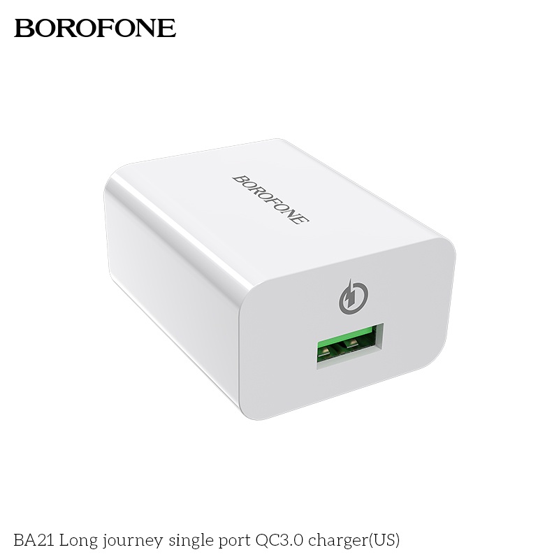 Cốc sạc 18W BOROFONE BA21 cổng ra USB hỗ trợ công nghệ sạc nhanh PD, QC, PFC, AFC, chân cắm dẹt US