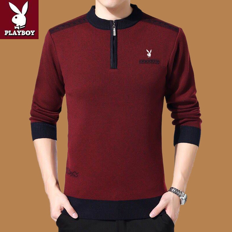 Áo dệt kim Playboy vừa người cổ tròn dày dặn giữ ấm thời trang thu đông cho nam trung niên | BigBuy360 - bigbuy360.vn