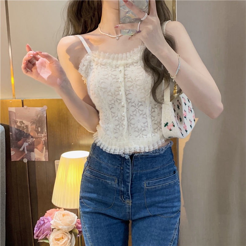 COZOK Áo Hai Dây Viền Ren Quyến Rũ Dễ Phối Đồ