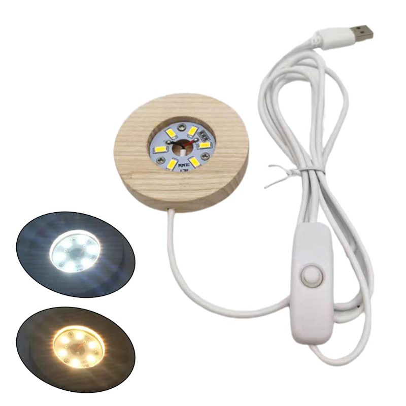 Giá đỡ đèn ngủ hình tròn bằng gỗ có đèn LED