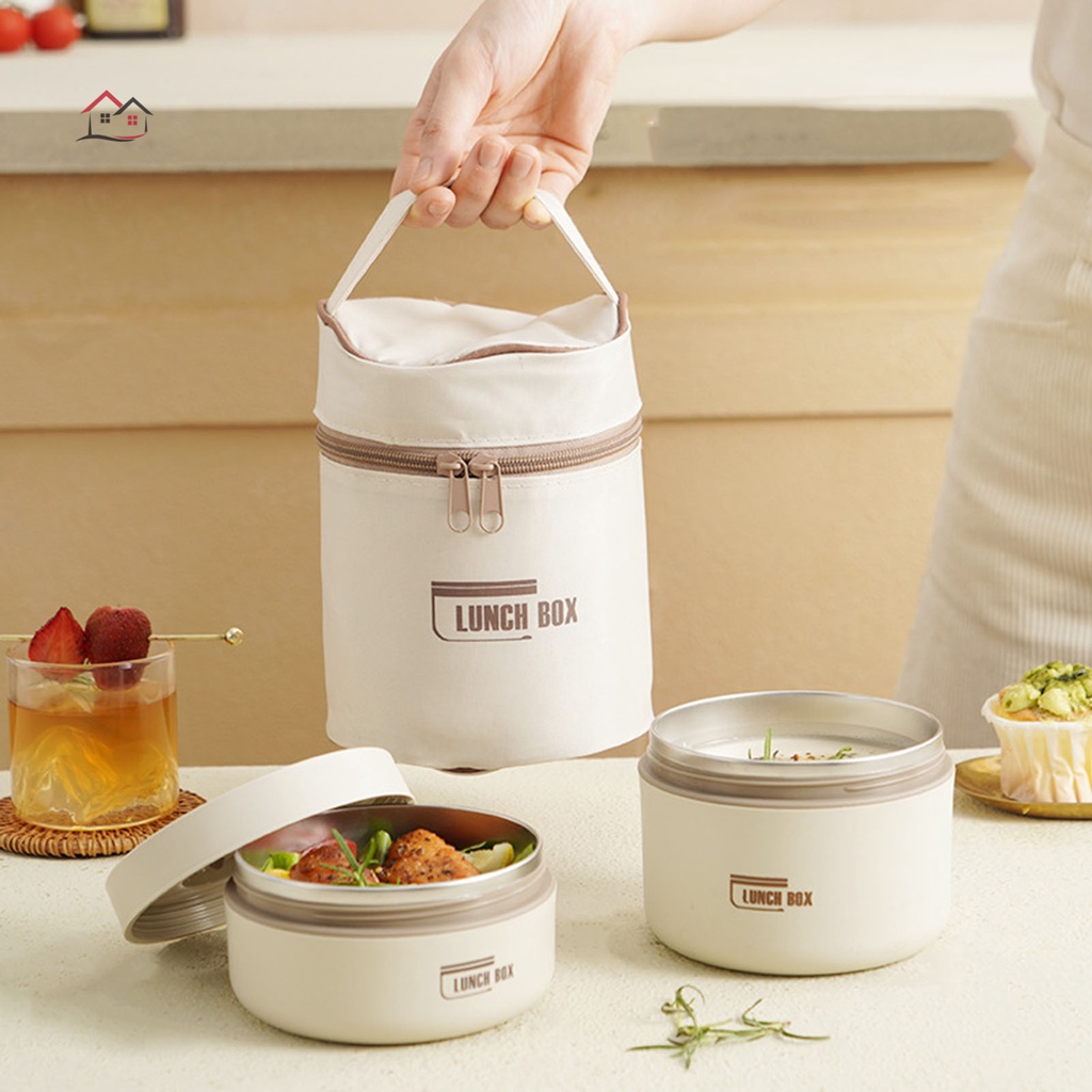 Bộ Hộp Đựng Cơm Trưa Nhiều Tầng Bằng Thép Không Gỉ 304 Giữ Nhiệt Di Động Tiện Dụng