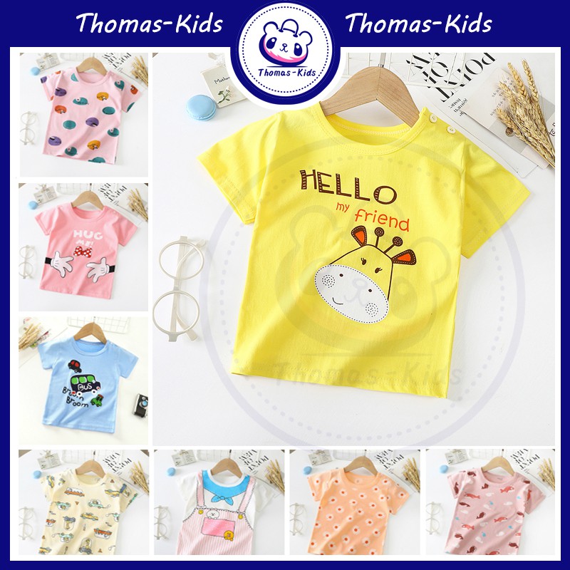 [THOMAS KIDS] Áo Thun Cotton Ngắn Tay In Họa Tiết Hoạt Hình Cho Bé Trai Gái 1-6 Tuổi