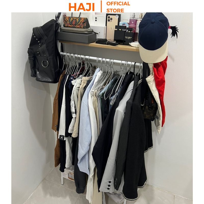 Giá treo quần áo kết hợp tầng lưu trữ tiện lợi, Cây treo áo quần HAJI khung sắt chắc chắn chống gỉ chịu lực tốt C13
