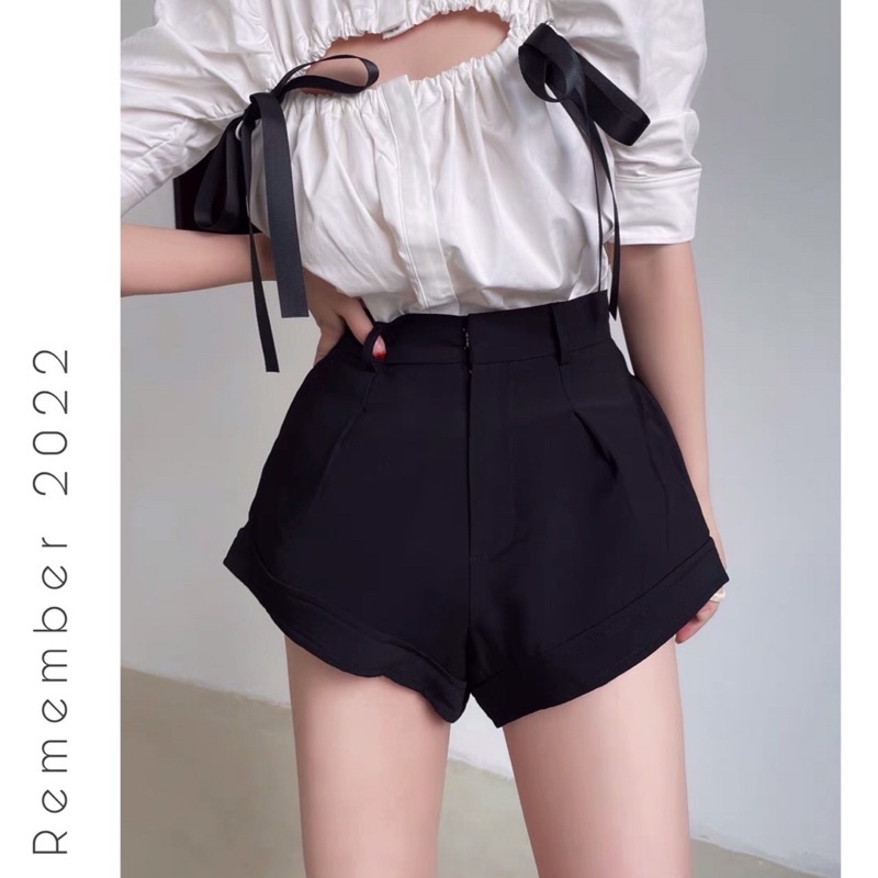 Quần đùi kéo chân cạp cao ống rộng ống phồng