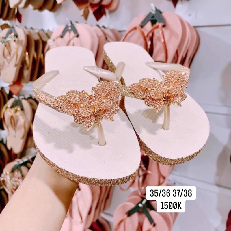 Dép kim tuyến + charm bướm 2 tầng new