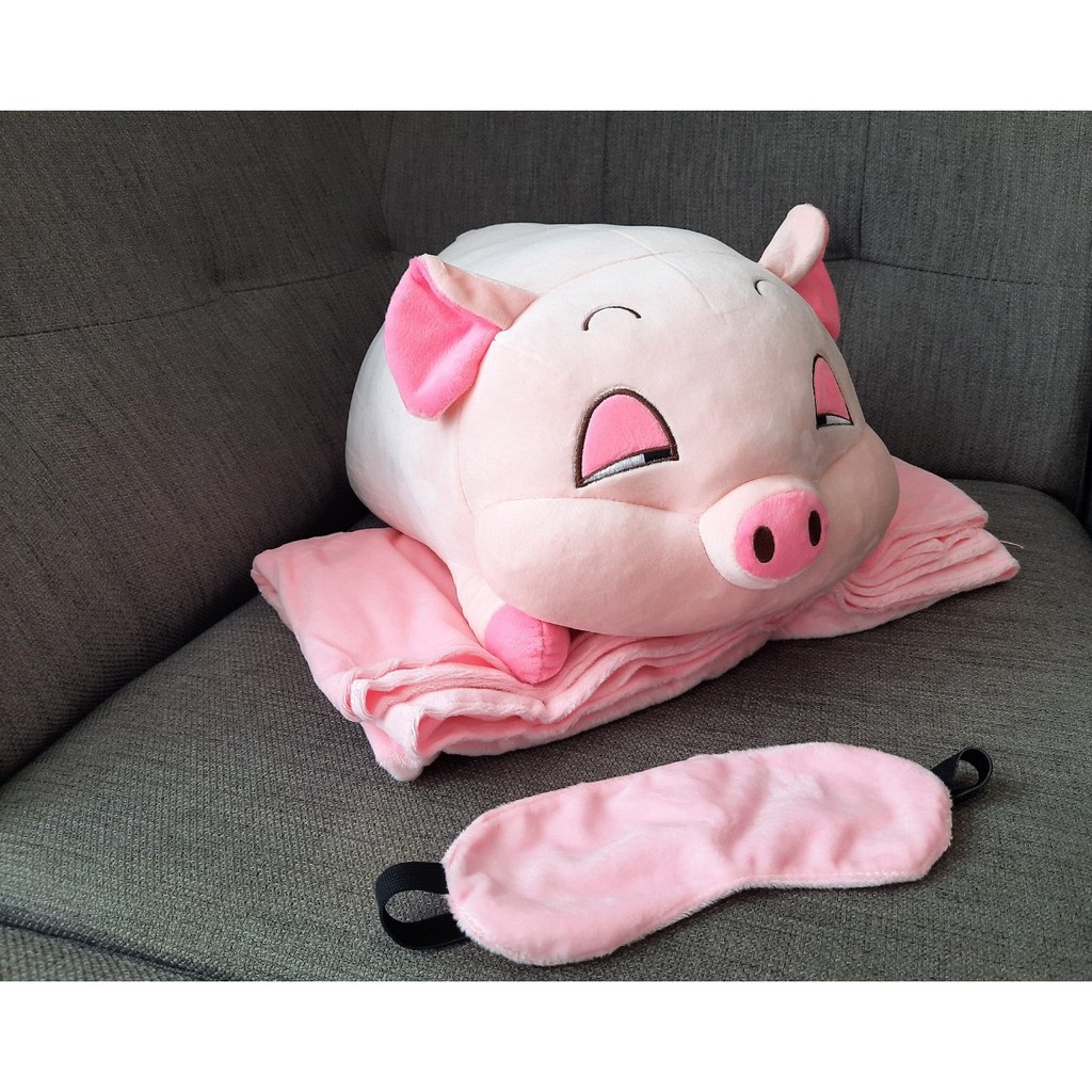 Combo Bộ Chăn Heo Kèm bịt mắt Ngủ- Màu Hồng