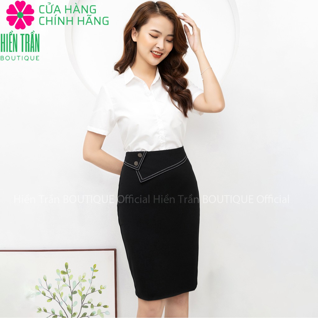 Chân váy bút chì phối 2 khuy mạ crom sang trọng, quý phái, chất vải cao cấp