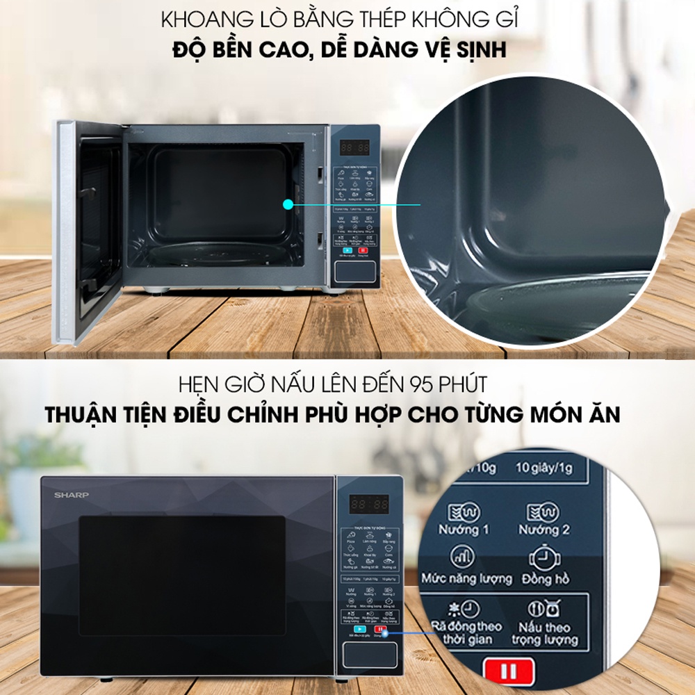 Lò Vi Sóng Điện Tử Có Nướng Sharp 23 Lít - 900W Vi Sóng - 1000W Nướng - Hàng chính hãng - Bảo Hành 12 Tháng