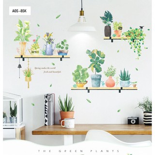 Decal dán tường chất lượng Hàn mẫu chậu cây ba hàng