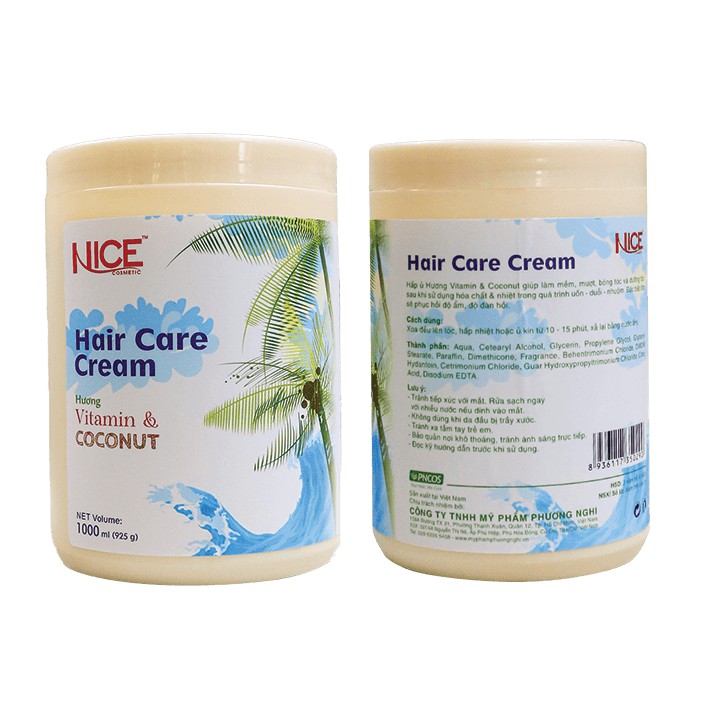 Hấp dầu  mềm mượt, phục hồi khô xơ, hư tổn Vitamin & Coconut  NICE Hair Care Cream 1000ml