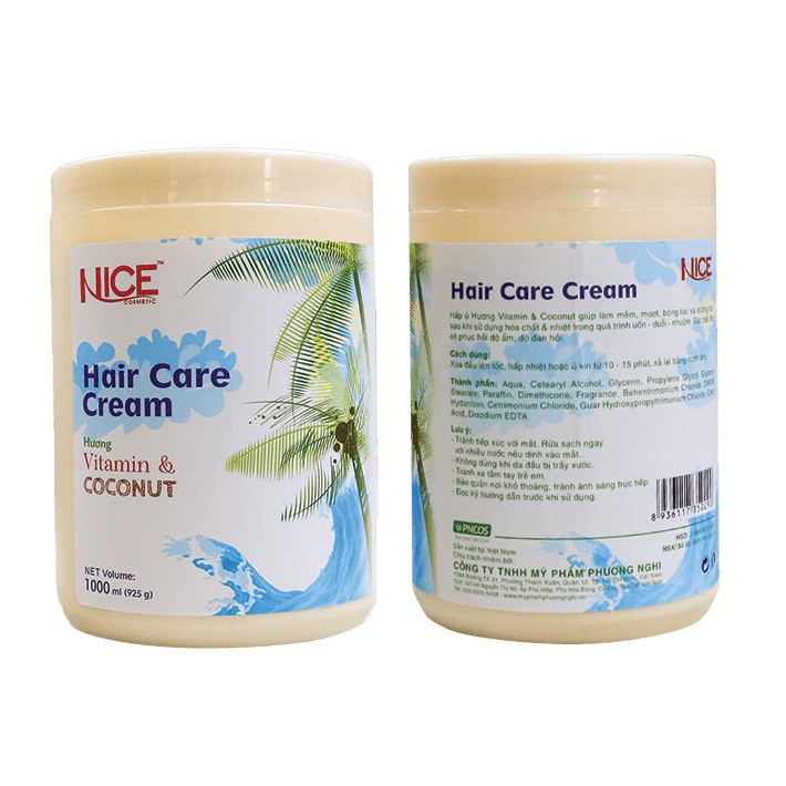 Hấp dầu (kem ủ tóc) mềm mượt, phục hồi khô xơ, hư tổn Vitamin & Coconut (Hương Dừa) NICE Hair Care Cream 1000ml