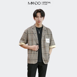 Áo Blazer Vest 1 Lớp Nam MANDO Tay Lỡ Vải Flannel Họa Tiết Caro Nâu Basic Form Rộng Unisex Thời Trang Hàn Quốc AVH006