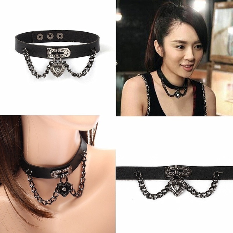 Vòng cổ choker da pu mặt hình trái tim cá tính thời trang cho nữ