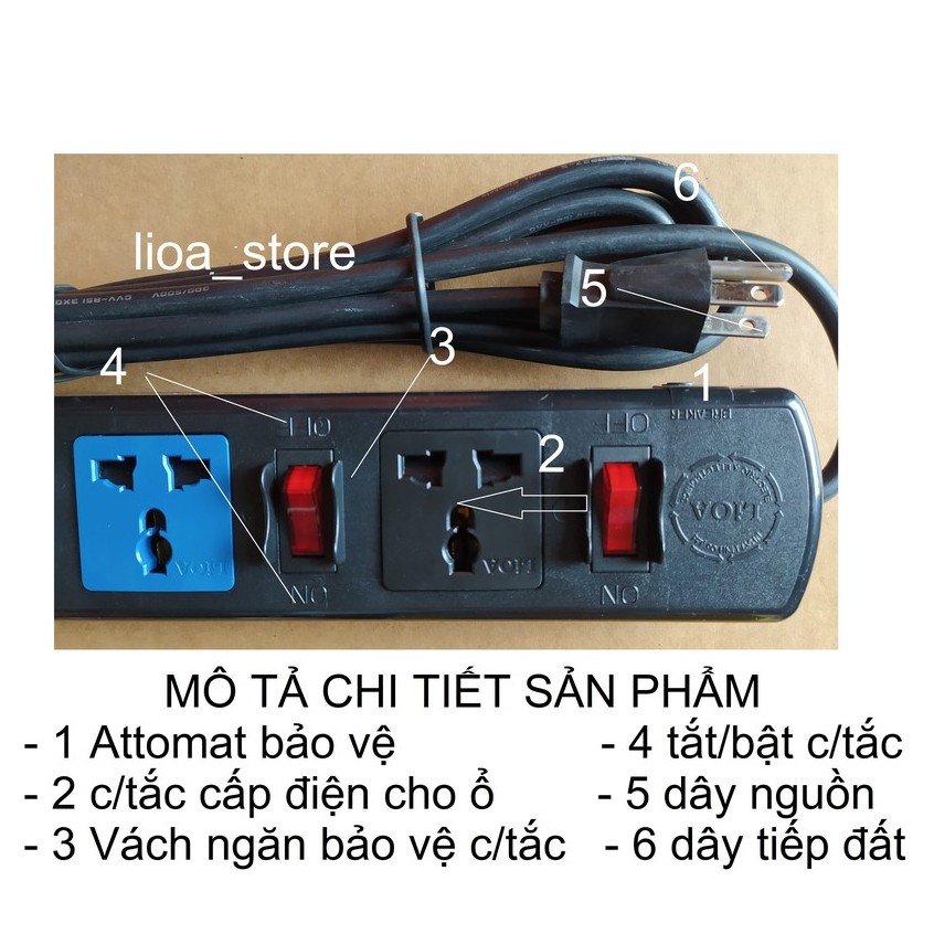 Ổ CẮM ĐIỆN LiOA 4 DOF333N - CÓ DÂY TIẾP ĐẤT.