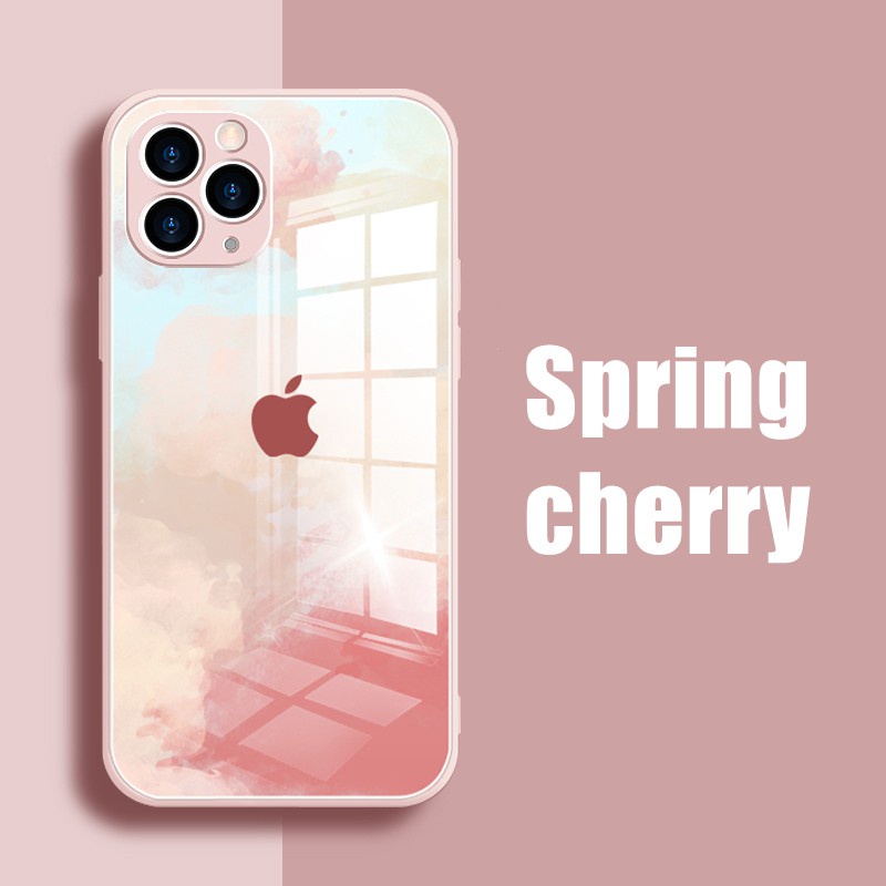 Ốp Điện Thoại Mặt Kính Màu Nước Thời Trang Chống Sốc Cho Iphone 11 12pro Max 7plus 8plus X Xs Max Xr 12 12pro